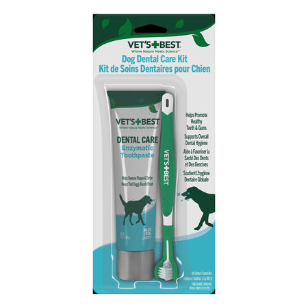 Kit Dental para Perros Vet's Best – Pasta Enzimática y Cepillo Triple