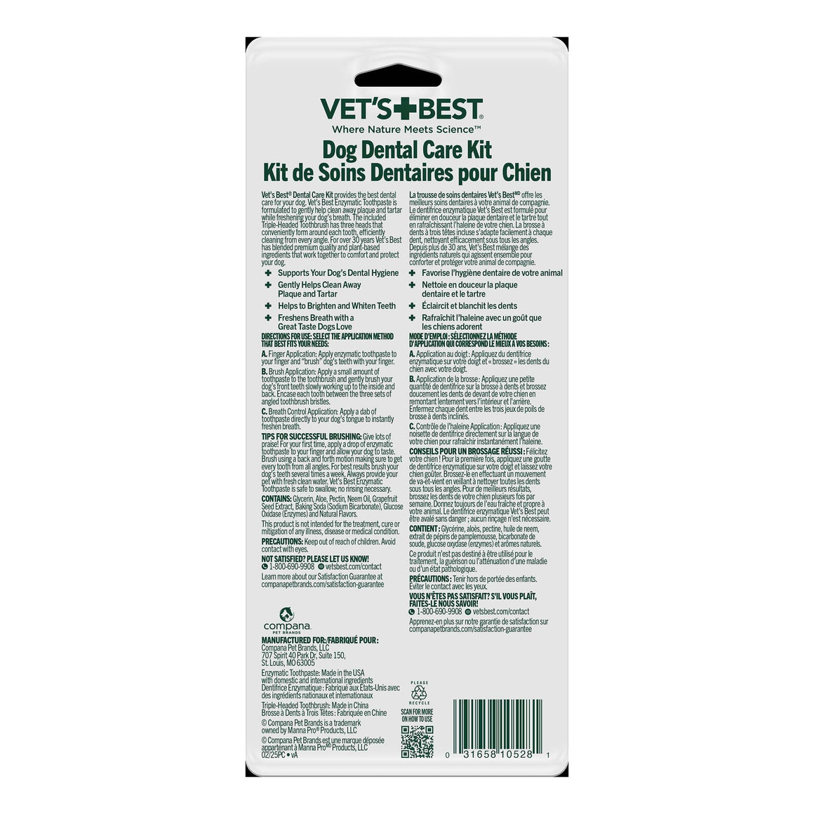 Kit Dental para Perros Vet's Best – Pasta Enzimática y Cepillo Triple