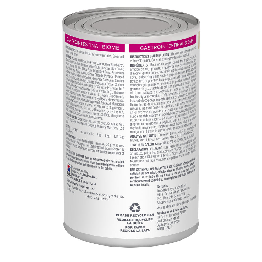 Hill's Prescription Diet Gastrointestinal Biome Estofado de Pollo y Vegetales – Alimento Húmedo para Perros 354 g