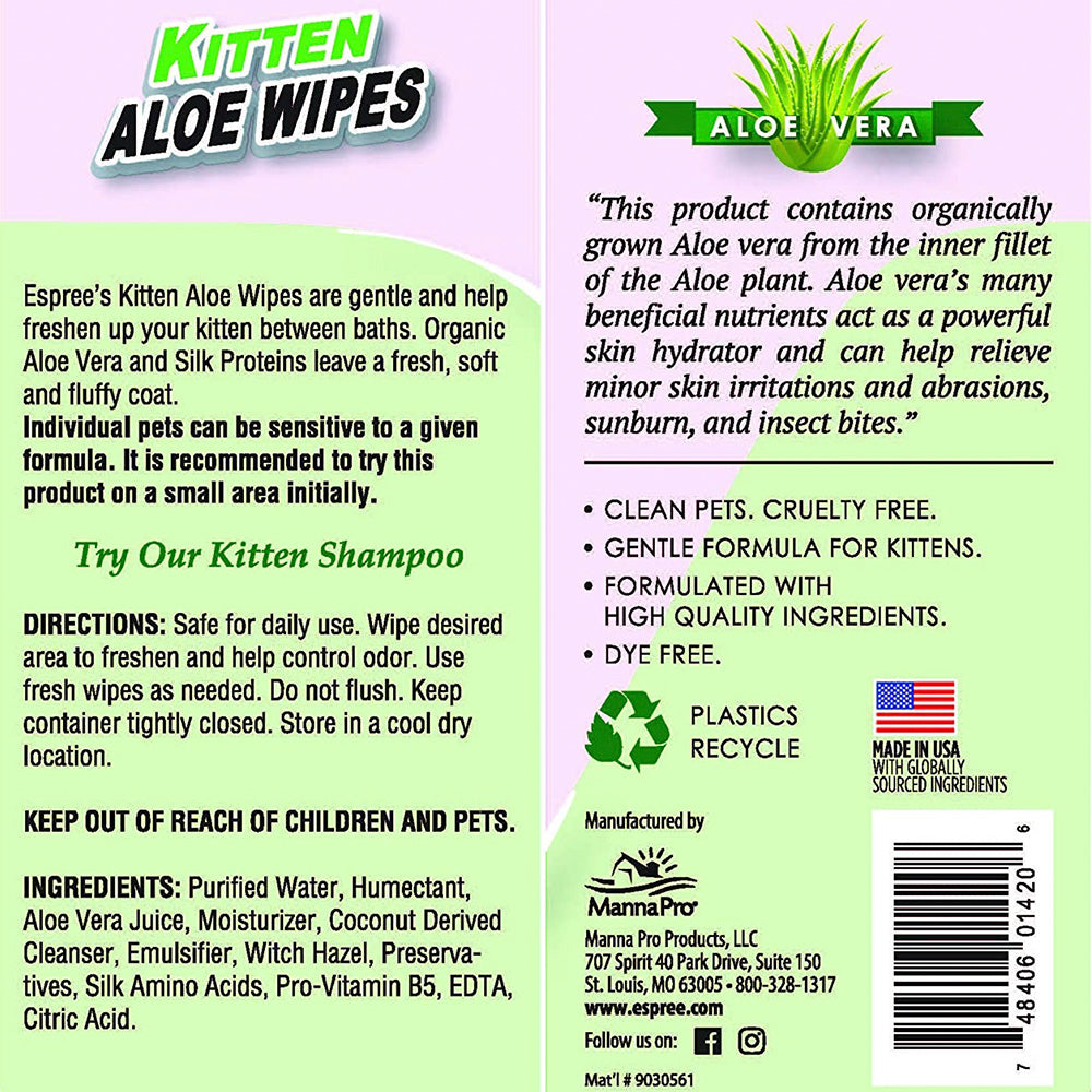 Toallitas Húmedas para Gatitos Espree Kitten Aloe Wipes (50 unidades)