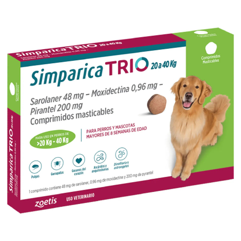 Simparica Trio 20 a 40 kg – 1 comprimido