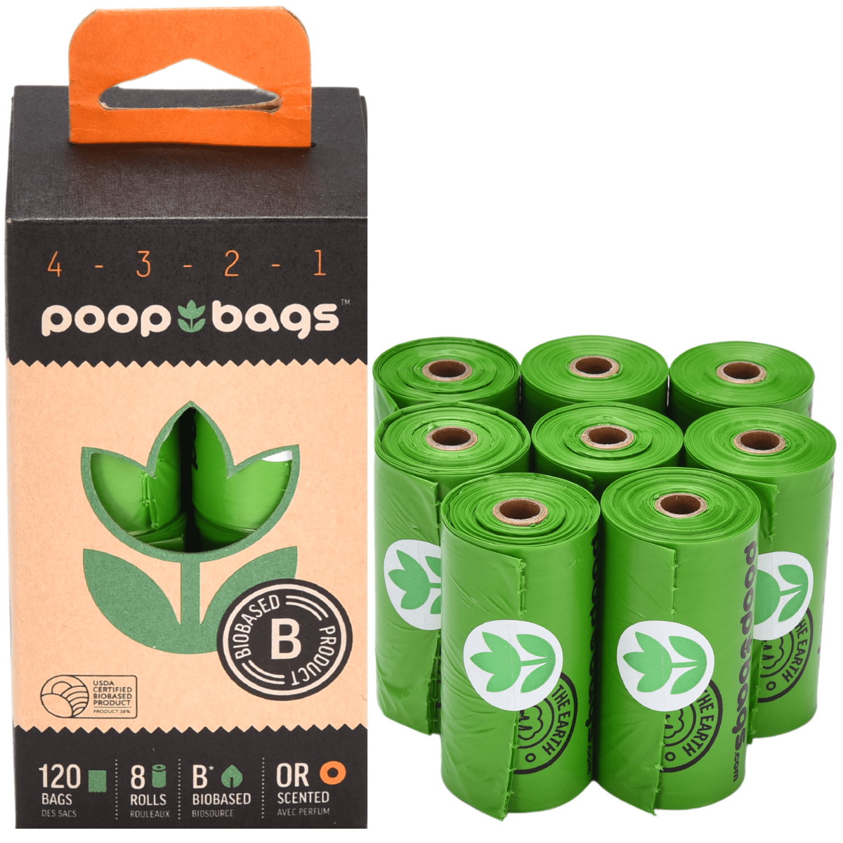Bolsas Poop Bags Countdown Aroma Naranja – 8 Rollos (120 Bolsas)